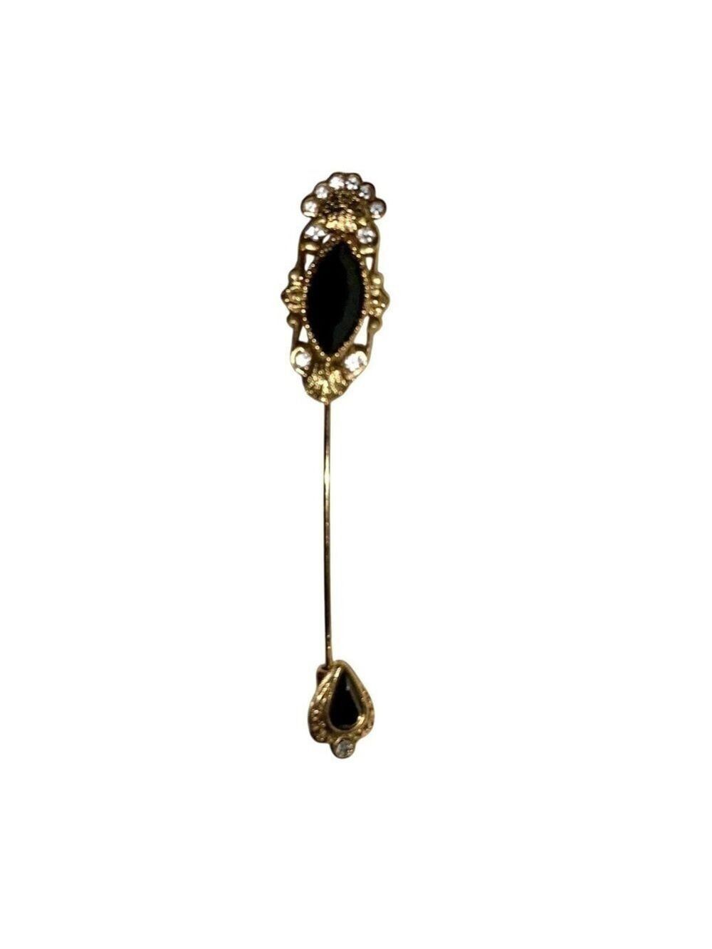 Brooch Hat Stickpin, 1928 Elegant Classic Black and Gold Stickpin, 2 1/2…